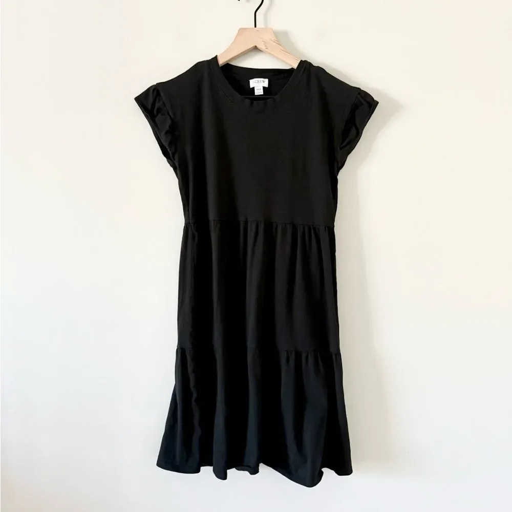J. Crew Cotton T-Shirt Dress with Ruffle Cap Sleeve in Black Size XXS